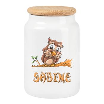 Owl Sabine - Cookie Jar with Wooden Lid - white - Front