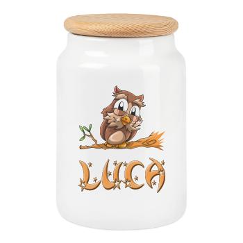 Eule Luca - Keksdose mit Holzdeckel - Weiß - Vorne