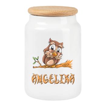 Owl Angelika - Cookie Jar with Wooden Lid - white - Front
