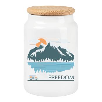 camping - Cookie Jar with Wooden Lid - white - Front
