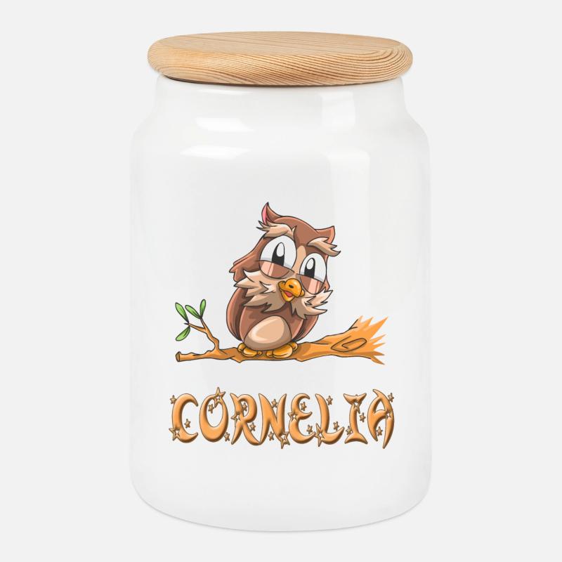 Eule Cornelia - Keksdose mit Holzdeckel - Weiß