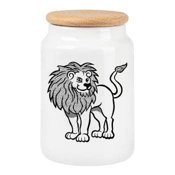 Lion - Boîte à biscuits avec couvercle en bois - blanc - Devant