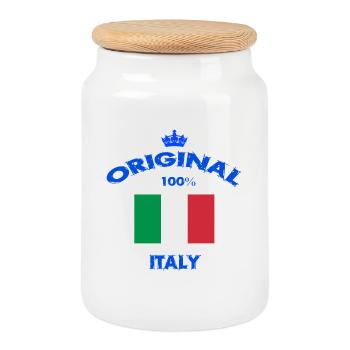 Italy Original 100% / Gift Italy - Cookie Jar with Wooden Lid - white - Front