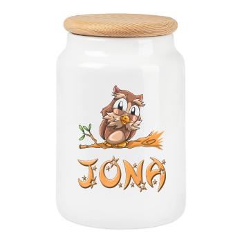 Owl Jonah - Cookie Jar with Wooden Lid - white - Front