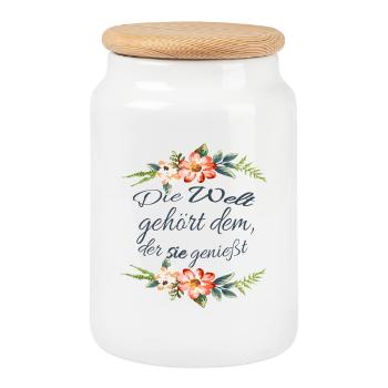 The world belongs to the one who enjoys it - Valentine - Cookie Jar with Wooden Lid - white - Front