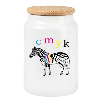 CMYK Zebra - Cookie Jar with Wooden Lid - white - Front