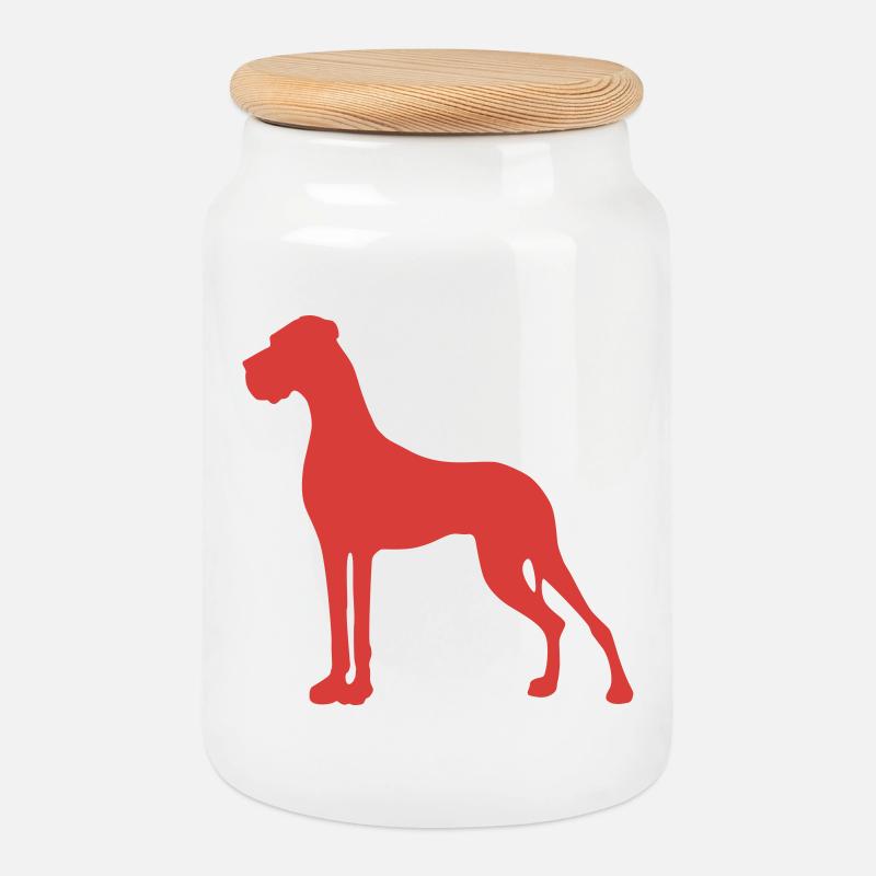 Deutsche Dogge - Boîte à biscuits avec couvercle en bois - blanc