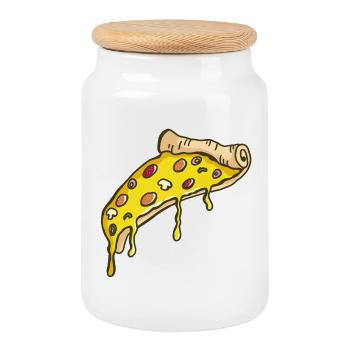 Délicieusement de pizza - Pizza - Fromage - délicieux - Boîte à biscuits avec couvercle en bois - blanc - Devant