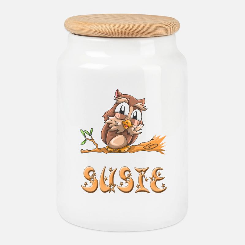 Eule Susie - Keksdose mit Holzdeckel - Weiß