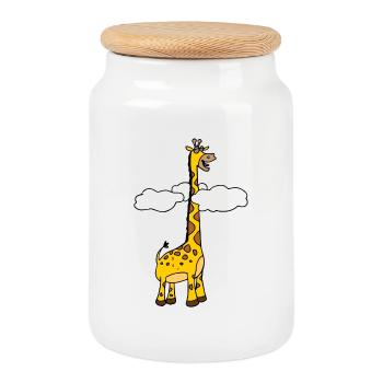 Shirt pour toutou girafe au-dessus des nuages - Boîte à biscuits avec couvercle en bois - blanc - Devant