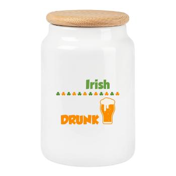 0% Irish - 100% drunk; St. Patrick's Day - Cookie Jar with Wooden Lid - white - Front