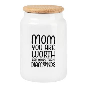 Mama, du bist weit mehr wert als Diamanten - Keksdose mit Holzdeckel - Weiß - Vorne