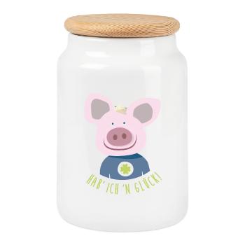 Schwein "Hab' ich 'n Glück" Illustration Kinder - Keksdose mit Holzdeckel - Weiß - Vorne