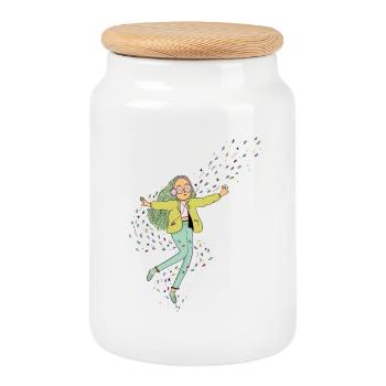 music - Cookie Jar with Wooden Lid - white - Front