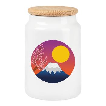 Mont Fuji manga - Boîte à biscuits avec couvercle en bois - blanc - Devant