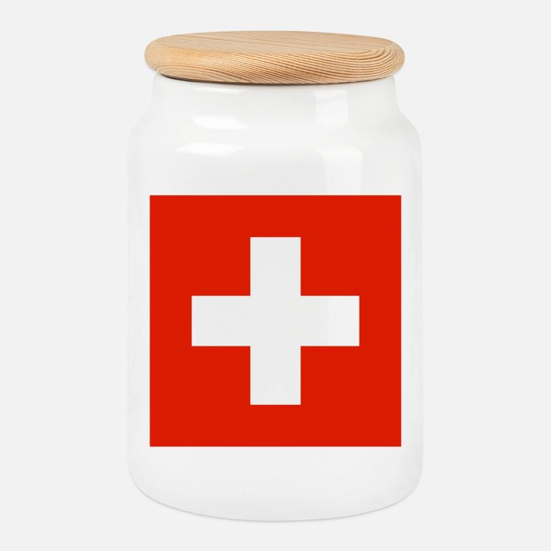 Suisse - Boîte à biscuits avec couvercle en bois - blanc