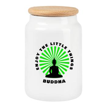 Buddha Enjoy the Little Things - Cookie Jar with Wooden Lid - white - Front