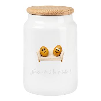 humour patate - Boîte à biscuits avec couvercle en bois - blanc - Devant