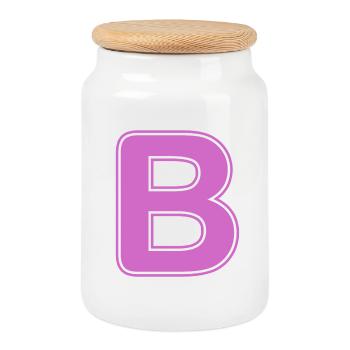 B Letter Alphabet Name Spelling Gift - Cookie Jar with Wooden Lid - white - Front