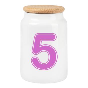 Number - Back Number - 5 Five - Years - Gift - Cookie Jar with Wooden Lid - white - Front