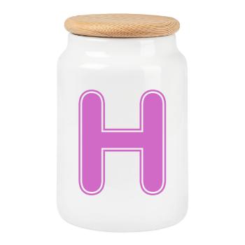 H Letter Alphabet Name Spelling Gift - Cookie Jar with Wooden Lid - white - Front