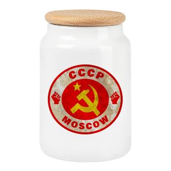 Sowjetunion / Geschenk / Geschenkidee - Keksdose mit Holzdeckel - Weiß - Vorne