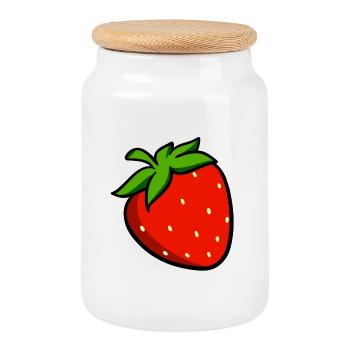 Erdbeeren - Keksdose mit Holzdeckel - Weiß - Vorne