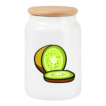 kiwi - Cookie Jar with Wooden Lid - white - Front