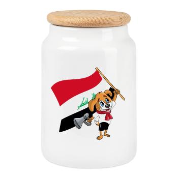 Iraq fan dog - Cookie Jar with Wooden Lid - white - Front