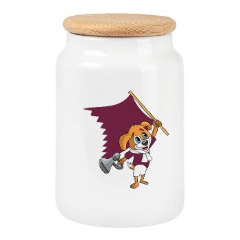 Qatar Fan Dog - Cookie Jar with Wooden Lid - white - Front
