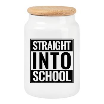 Back to School Straight Into School Logo black - Cookie Jar with Wooden Lid - white - Front