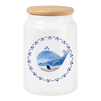 Petite baleine - Boîte à biscuits avec couvercle en bois - blanc - Devant