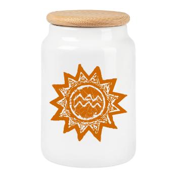 Astrological Aquarius Sun Print - Cookie Jar with Wooden Lid - white - Front