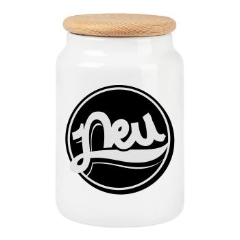 New Button - Cookie Jar with Wooden Lid - white - Front
