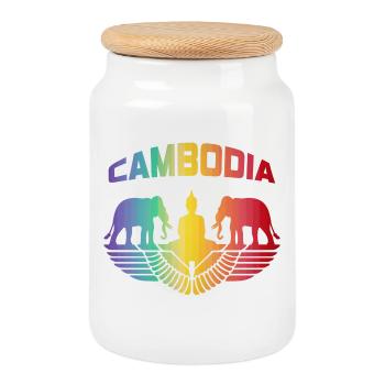 Kambodscha Elefanten mit Buddha / Geschenk - Keksdose mit Holzdeckel - Weiß - Vorne