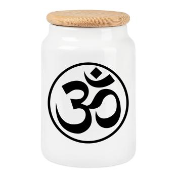 OM Zeichen GOA - Keksdose mit Holzdeckel - Weiß - Vorne