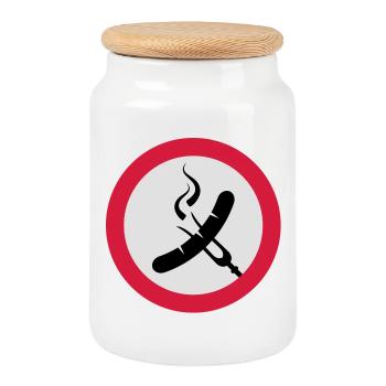 Grillwurst | BBQ Sausages - Cookie Jar with Wooden Lid - white - Front