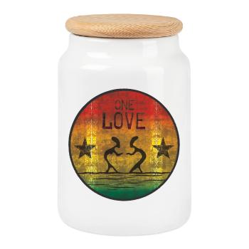 one love reggae - Boîte à biscuits avec couvercle en bois - blanc - Devant