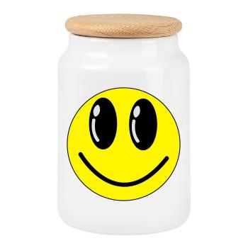 Emote Laugh Grin Smile Idée Cadeau Happy - Boîte à biscuits avec couvercle en bois - blanc - Devant