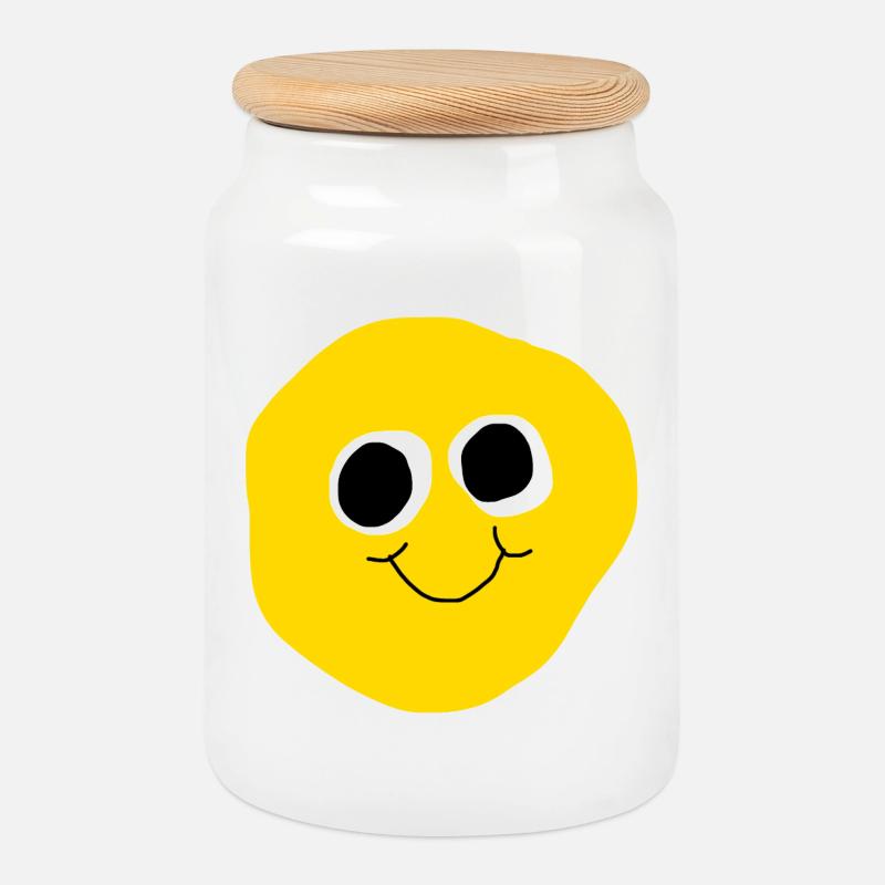 Yellow Face Smile - Keksdose mit Holzdeckel - Weiß