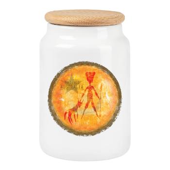 Aboriginal Art Afari, Australia - Cookie Jar with Wooden Lid - white - Front