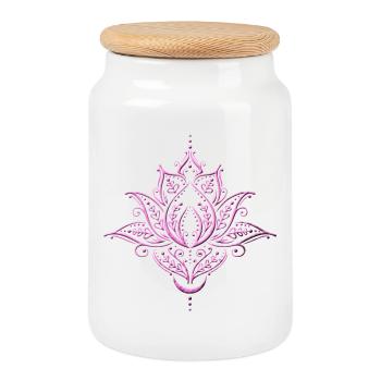 Lotus, lotus flower with moon. Yoga. Pink. - Cookie Jar with Wooden Lid - white - Front
