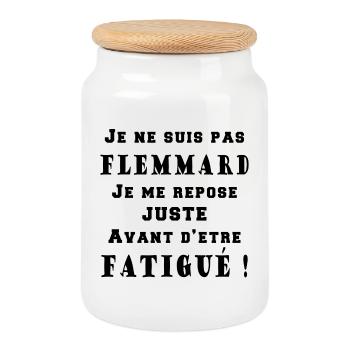 Je ne suis pas Flemmard - Boîte à biscuits avec couvercle en bois - blanc - Devant