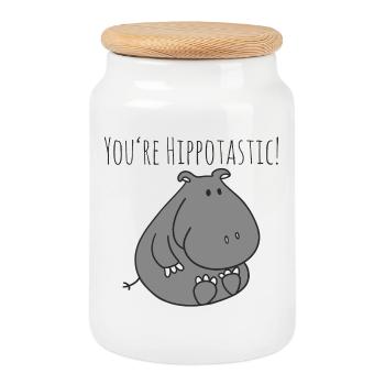 HippoTastic Charme Hippo Mignon - Boîte à biscuits avec couvercle en bois - blanc - Devant