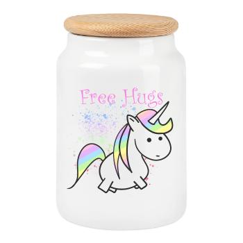 Câlins gratuits de licornes arc-en-ciel pastel - Boîte à biscuits avec couvercle en bois - blanc - Devant