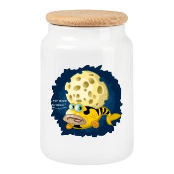 Funky Fisch - Keksdose mit Holzdeckel - Weiß - Vorne