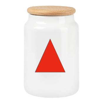 Red triangle on black - Cookie Jar with Wooden Lid - white - Front