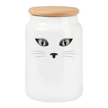 Cat kitten meow domestic cat cat eye cat dam - Cookie Jar with Wooden Lid - white - Front