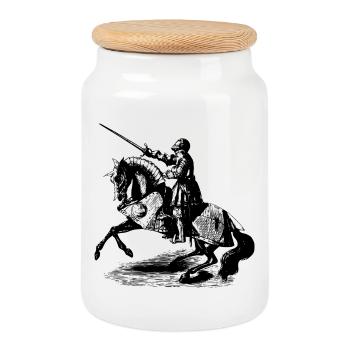 Knight on a horse - Cookie Jar with Wooden Lid - white - Front