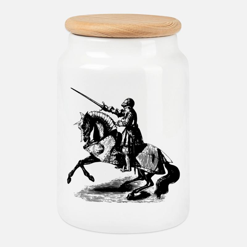 Ritter auf einem Pferd - Keksdose mit Holzdeckel - Weiß